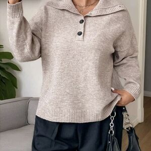 Tan Cowl Neck Sweater Relaxed Fit Knit